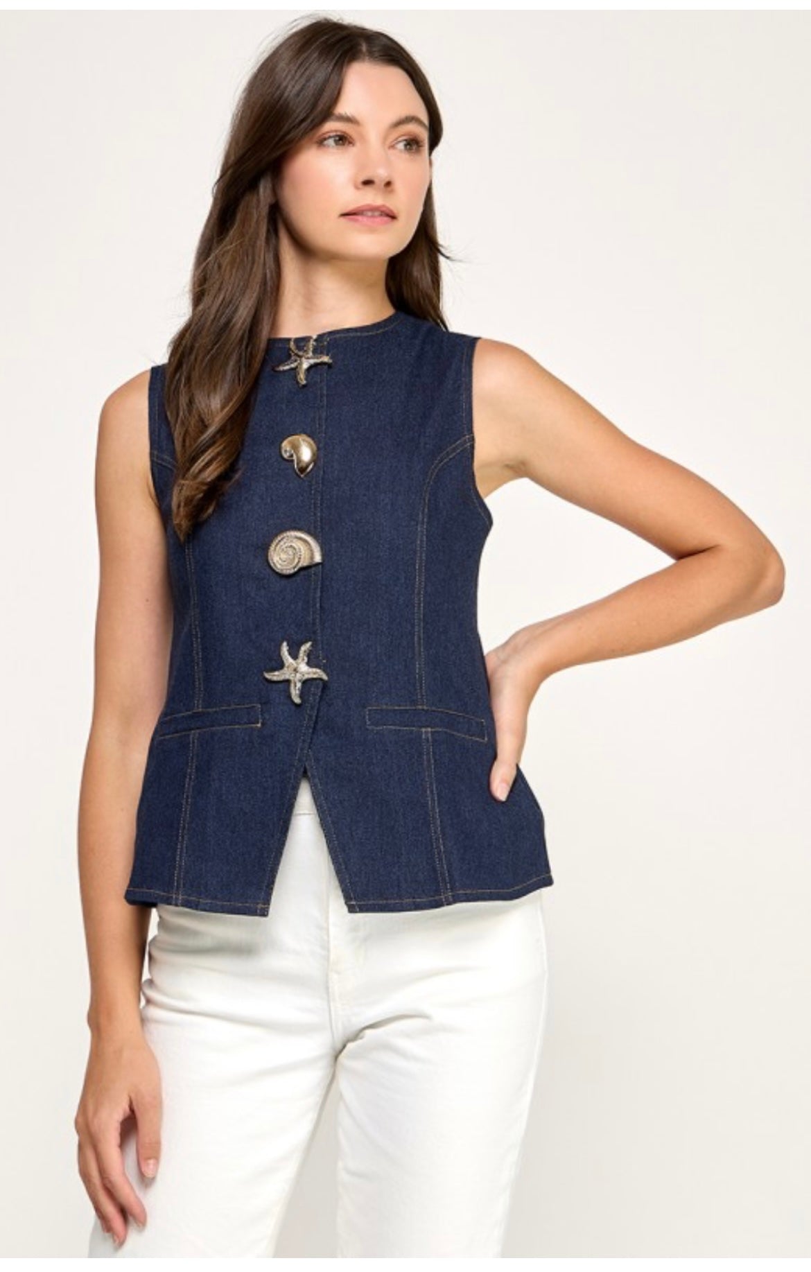 Vest Denim Metal Button