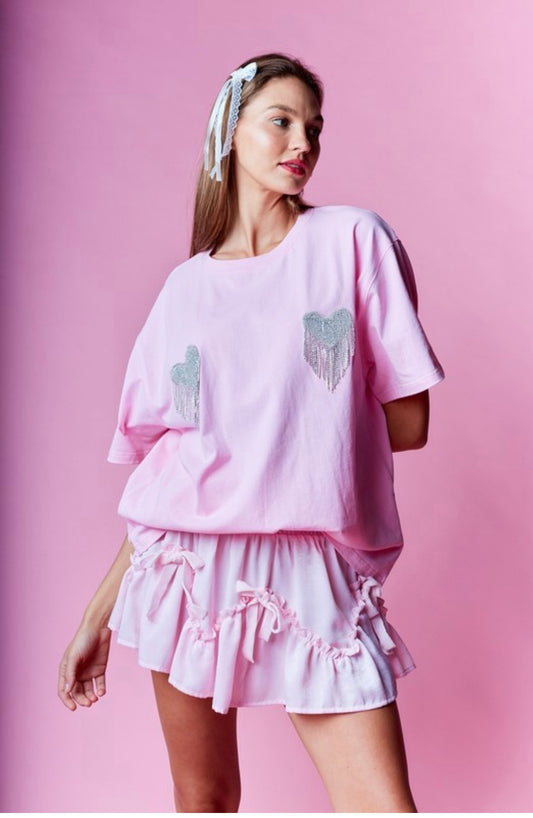 Heart Fringed Oversize T Shirt